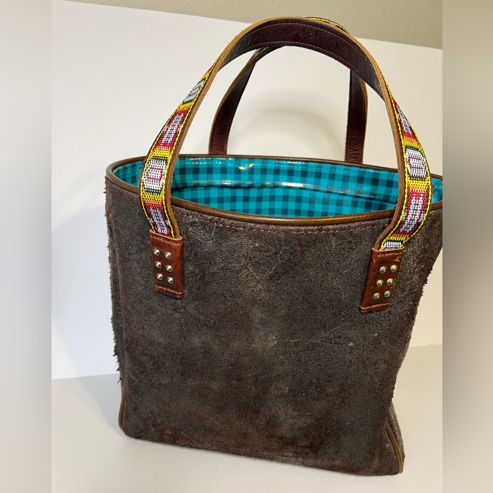 Consuela Large Dark Brown Tote with Aztec Design Straps